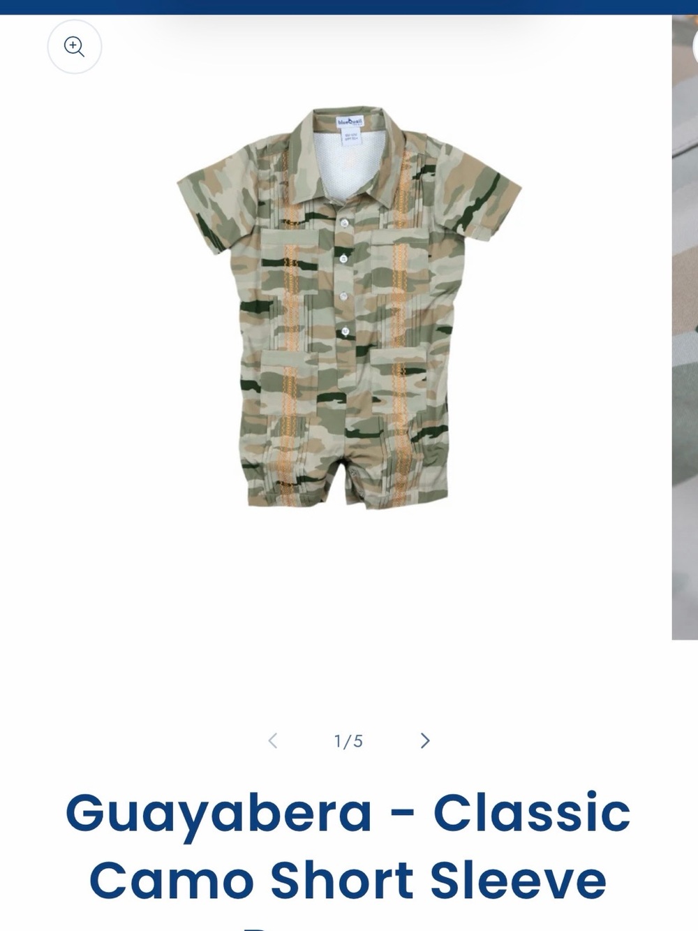 Blue Quail Classic Guayabera Camo Short Sleeve Romper - 3-6 mo